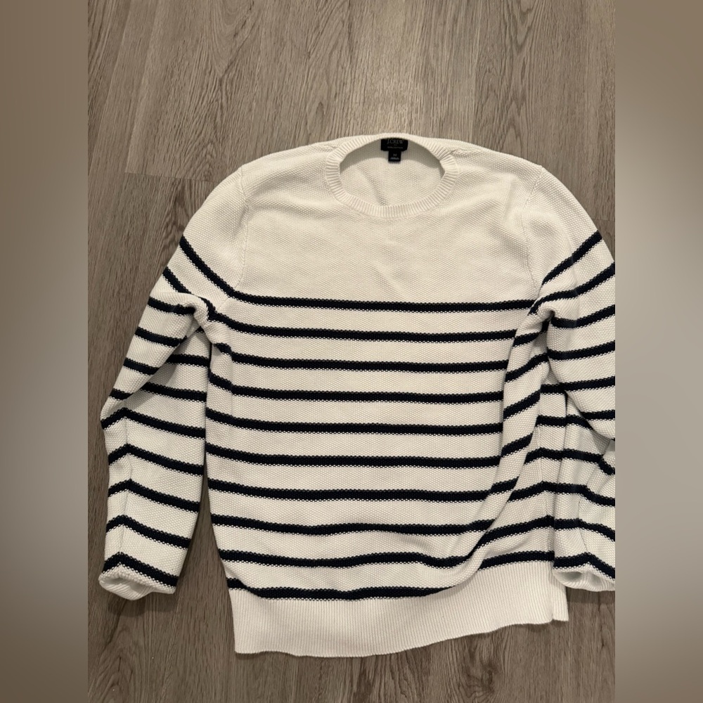 J. Crew White and Black Striped Crew Neck Sweater